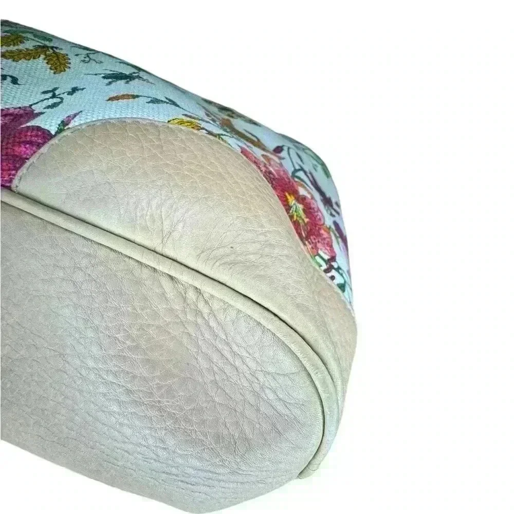 Gucci Vintage Medium Floral Camvas Pink/Beige Leather Tote Bag.